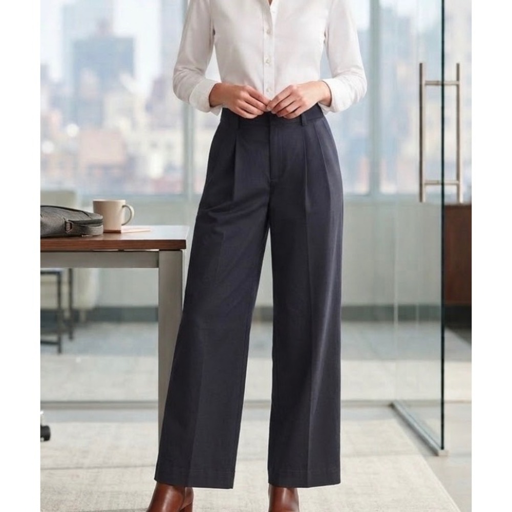 Banana Republic Navy Blue Wide Leg Pleated Trousers High Rise Size 10